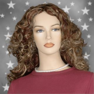 Long Curly Dark Copper Red Wig And Blonde Highlights E80 Y287