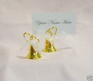 48 Gold Wedding Bell w Heart Name or Place Card Holder