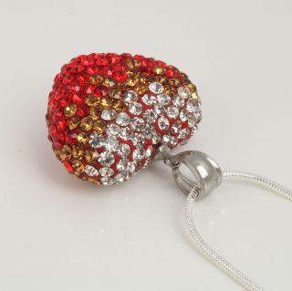 25mm Red Heart Shaped Rhinestone Pendant Necklace Fashion Beautiful