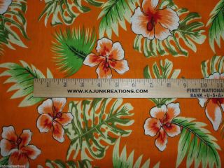 HAWAIIAN orange LUAU tropical HIBISCUS FLOWER aloha fabric to SEW UR