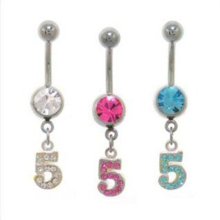 316L Surgical Steel Clear Number 5 Belly Ring   14g (1.6mm), 3/8