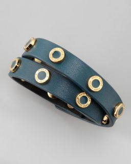 Tory Burch Cole Logo Studded Leather Wrap Bracelet, Teal   Neiman