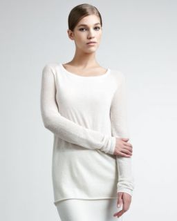 Donna Karan Cashmere Mesh Sleeve Pullover   