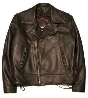 Hillside Mens Beltless Black Leather Biker Jacket with Lace Up Sides