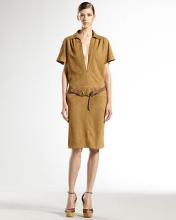 Gucci Leather Belted Suede Dress   