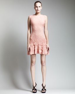 Pucker Knit Cap Sleeve Flounce Dress, Blush