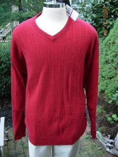 Geoffrey Beene Red Cashmere V Neck Sweater XXL New