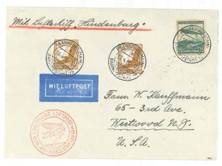 Zeppelin Hindenburg LZ129 Cover 1st Flight Germany to The USA 1936