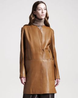 Vince Loose Overcoat, Ribbed Turtleneck & Relaxed Leather Pants