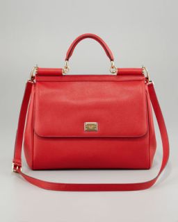 V1DVR Dolce & Gabbana Miss Sicily Dauphine Leather Flap Bag, Red