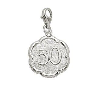 Rembrandt Charms Number 50 Charm with Lobster Clasp, 14k White Gold