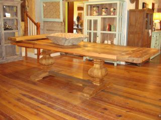 Reclaimed Antique Wood Trestle Double Pedestal Table W Breadboard Ends