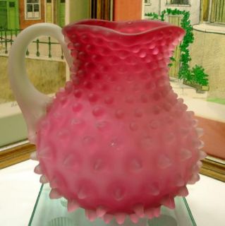 EAPG Hobbs Cranberry Dew Drop Hobnail Satin Glass Frosted Handle