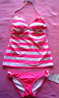 Pink White Two Piece Flower Tankini Swimsuit Swimwear Bathing Swim