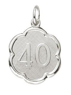 Rembrandt Charms Number 40 Charm, Rhodium Plated Silver Jewelry