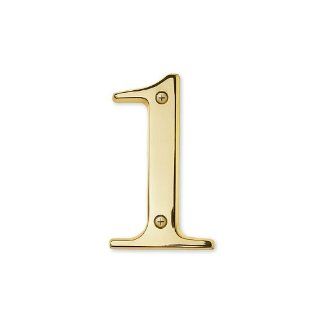 4 In. House Number 1, Solid Brass, Polished Brass Finish