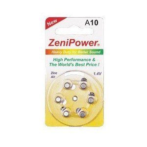Zenipower Hearing Aid Battery Size 10 Six Batteries