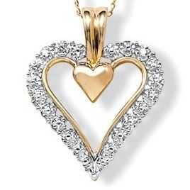  Gold Diamond Accent Heart Shaped Pendant Charm Necklace Chain