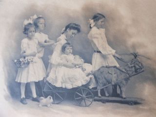 Charming c1900 Photograph of 5 Rich Sisters with Toys