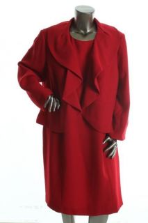 Kasper NEW Hearts On Fire Red 2 PC Ruffle Jacket Dress Suit Plus 20W