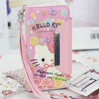 Style Candy PU Wallet Card Flower Hello Kitty Hard Case Cover for