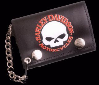 Harley Davidson Skull Trifold Leather w Chain Wallet