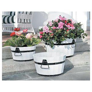 Mothers Day Gift White Finish Barrel Planters   Set of 3