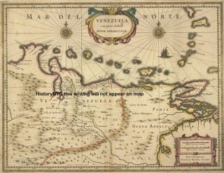 1680 Dutch Exploration Map Venezuela by Hendrik Hondius