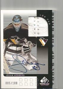  02 SP Game Used Tools of The Game Johan Hedberg Pad Auto 100