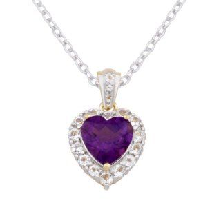 Sterling Silver Amethyst and White Topaz Heart Pendant Necklace, 18