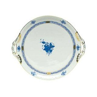 Herend Chinese Bouquet Blue Round Tray With Handles