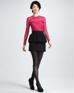 Milly Ivy Sheer Top Lace Blouse & Laurel Peplum Waist Skirt   Neiman