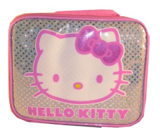 Hello Kitty Face Sequin Glitter Bow Back to School Lunch Box Bag