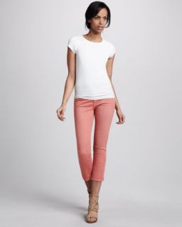 all mankind cropped skinny twill pants coral original $ 169 59