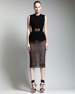 Alexander McQueen Faux Flap Peplum Top, Bee Buckle Belt & Macrame