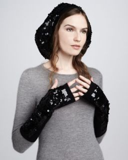 3XJF Rachel Zoe Sequined Oversize Beret & Fingerless Gloves