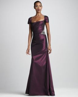 Nicole Miller Gathered V Neck Gown   