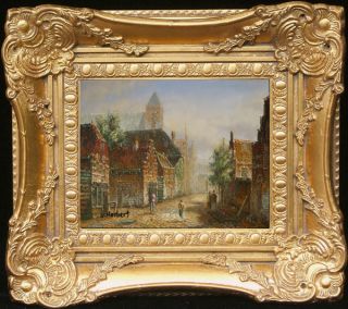 Herbert_Old Dutch Town Life_Original Oil Painting+Wood Frame