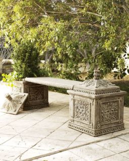 GG Collection Aged Granite Bench with Planters   