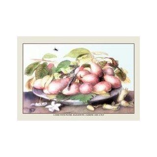 A Dish of Plums Nuts Jasmine and a Fly 12x18 Giclee on