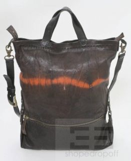 Henry Beguelin Brown Black Orange Distressed Leather Crossbody Bag
