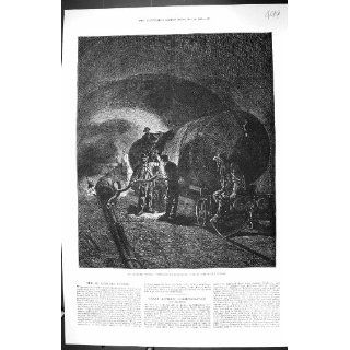 Antique Print of 1882 St. Gothard Tunnel Compressed air
