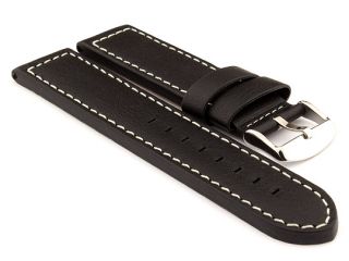 22mm Black/White   HAVANA Genuine Leather Watch Strap / Band