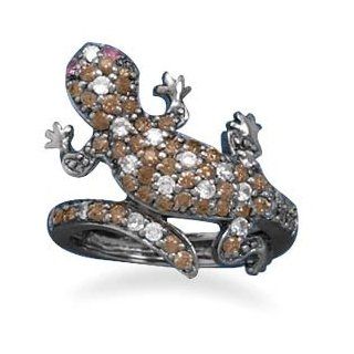 Black Rhodium Plated CZ Gecko Ring Size 8 Jewelry 