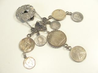 Ansteck Charivari Trachtenschmuck 835 Alt Silber Münzen Medaillen