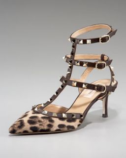 Valentino Rockstud Leopard T Strap Pump   