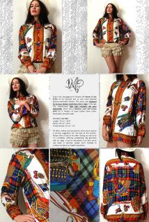 Vtg Hermes Style Foulard Scarf Print Tartan Silk Blouse Shirt Dress