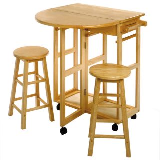  Space Saver Drop Leaf Table with 2 Round Stools by Winsome Wood