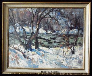 Hopkinson Canadian Impression Winter Stream Landscape Painting CNX