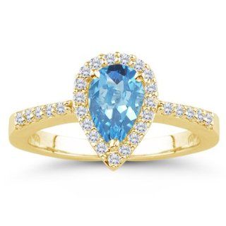 26 Cts Diamond & 4.55 Cts Swiss Blue Topaz Ring in 14K Yellow Gold 6